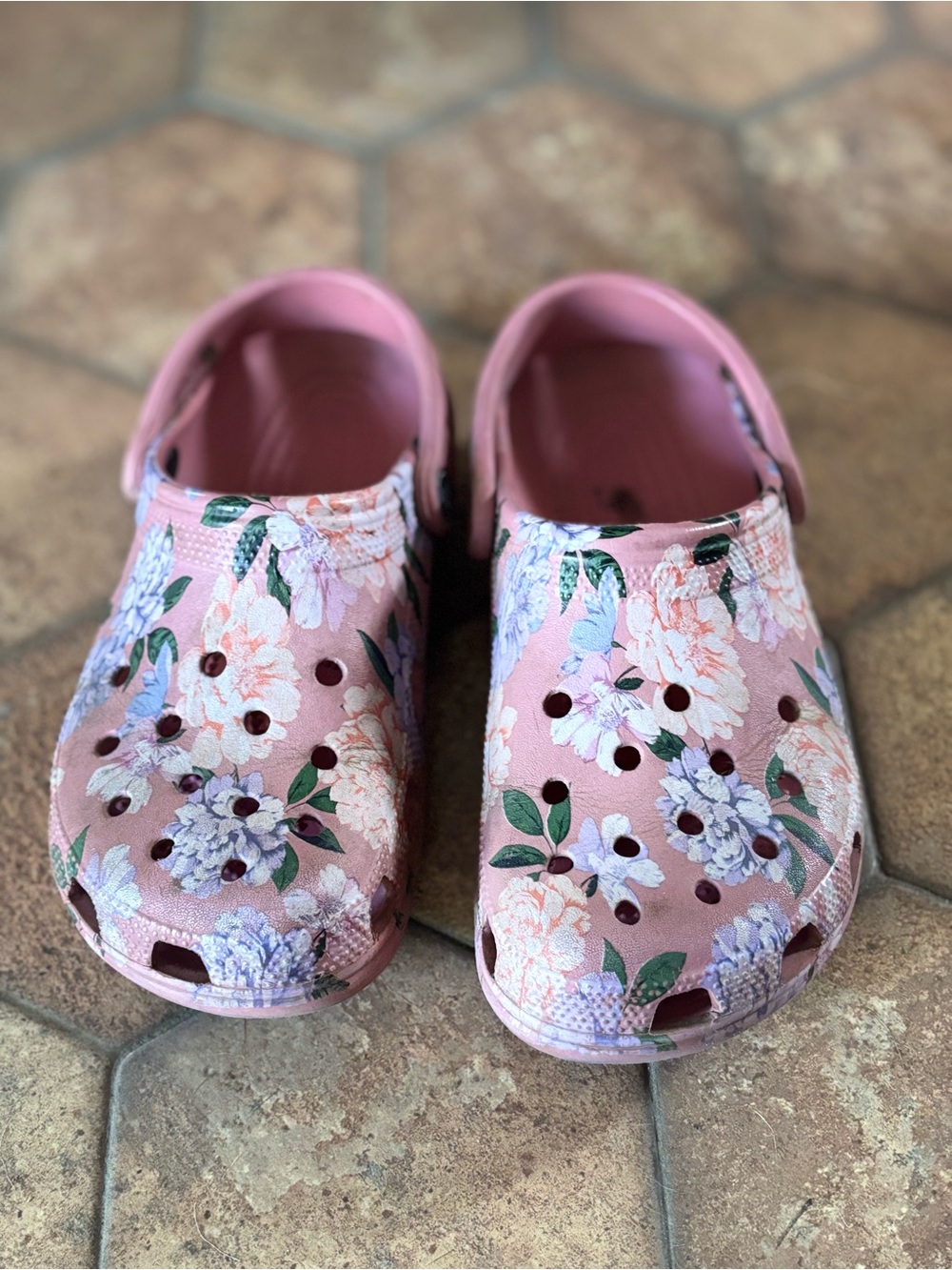 CROCS Pink Blossom Floral Women's Clogs - discontinued